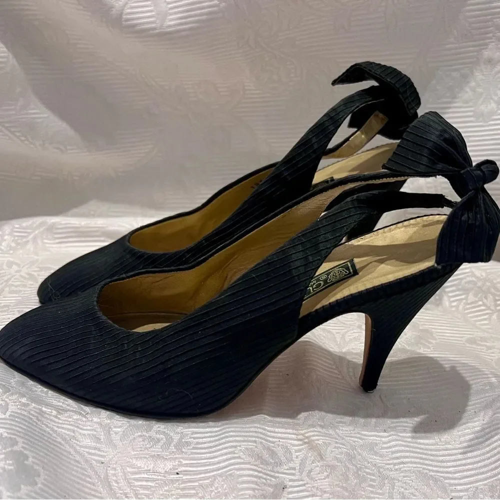 Gucci Black Fabric Covered Slingback Heels Bows On Back Shoes Sz US 6.5 EU 37.5 - Picture 5 of 10